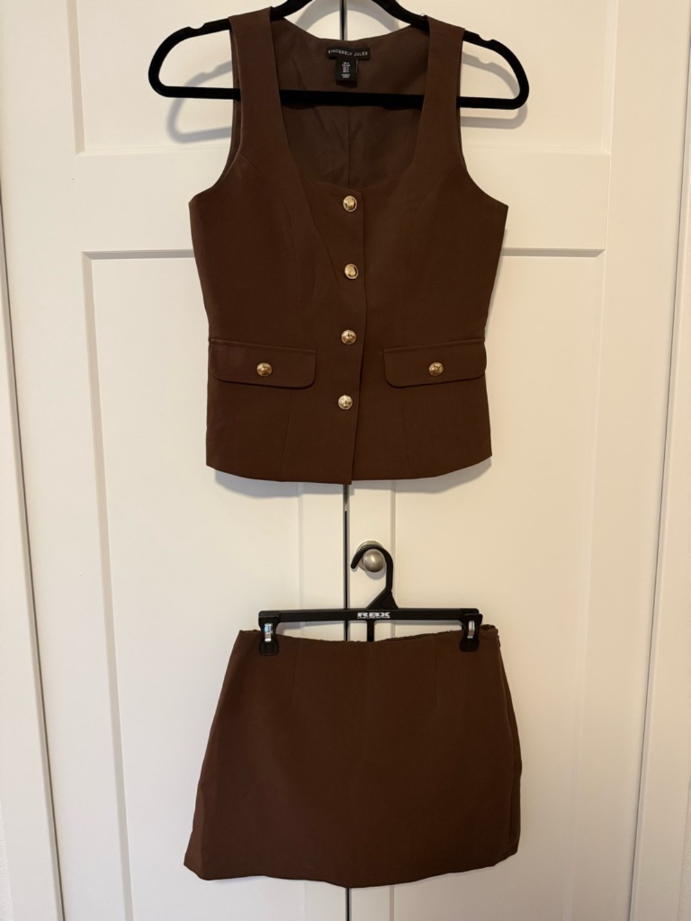 Sincerely Jules Brown Sleeveless Vest & Mini Skirt Set